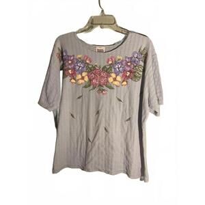 Vintage Basic Editions Plus Floral Embroidered Top 2X